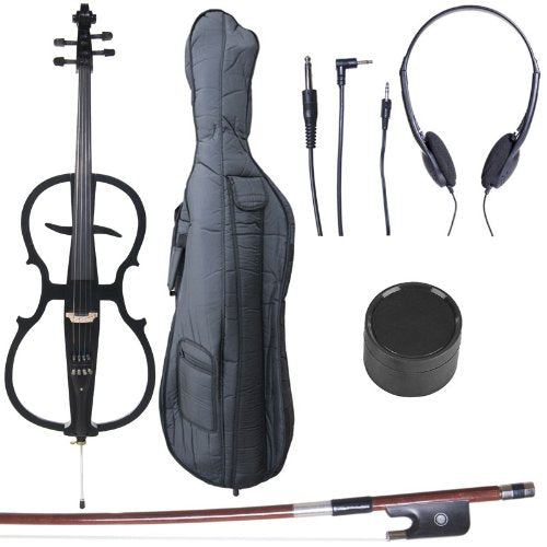 Cecilio 4/4 CECO-1BK Black Metallic Electric Cello w/ Ebony Fittings, Full Size (Like New)