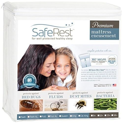 SafeRest SYNCHKG018969 Zippered Mattress Protector, Full, 6-9 Inch Deep - White- (Like New)