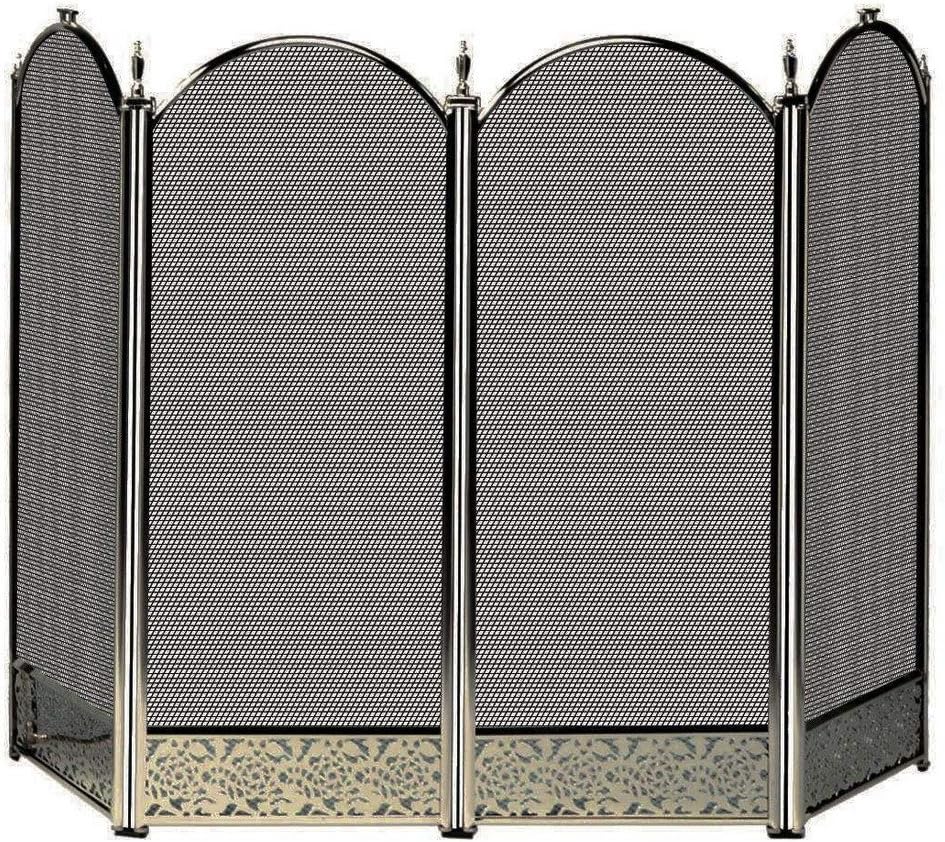 Uniflame S-4645 4-Fold Antique Brass Fireplace Screen with Decorative Filigree (Like New)