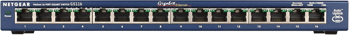 NETGEAR 16-Port Gigabit Ethernet Unmanaged Switch (GS116NA),PC/Wall Mount, Black (New)
