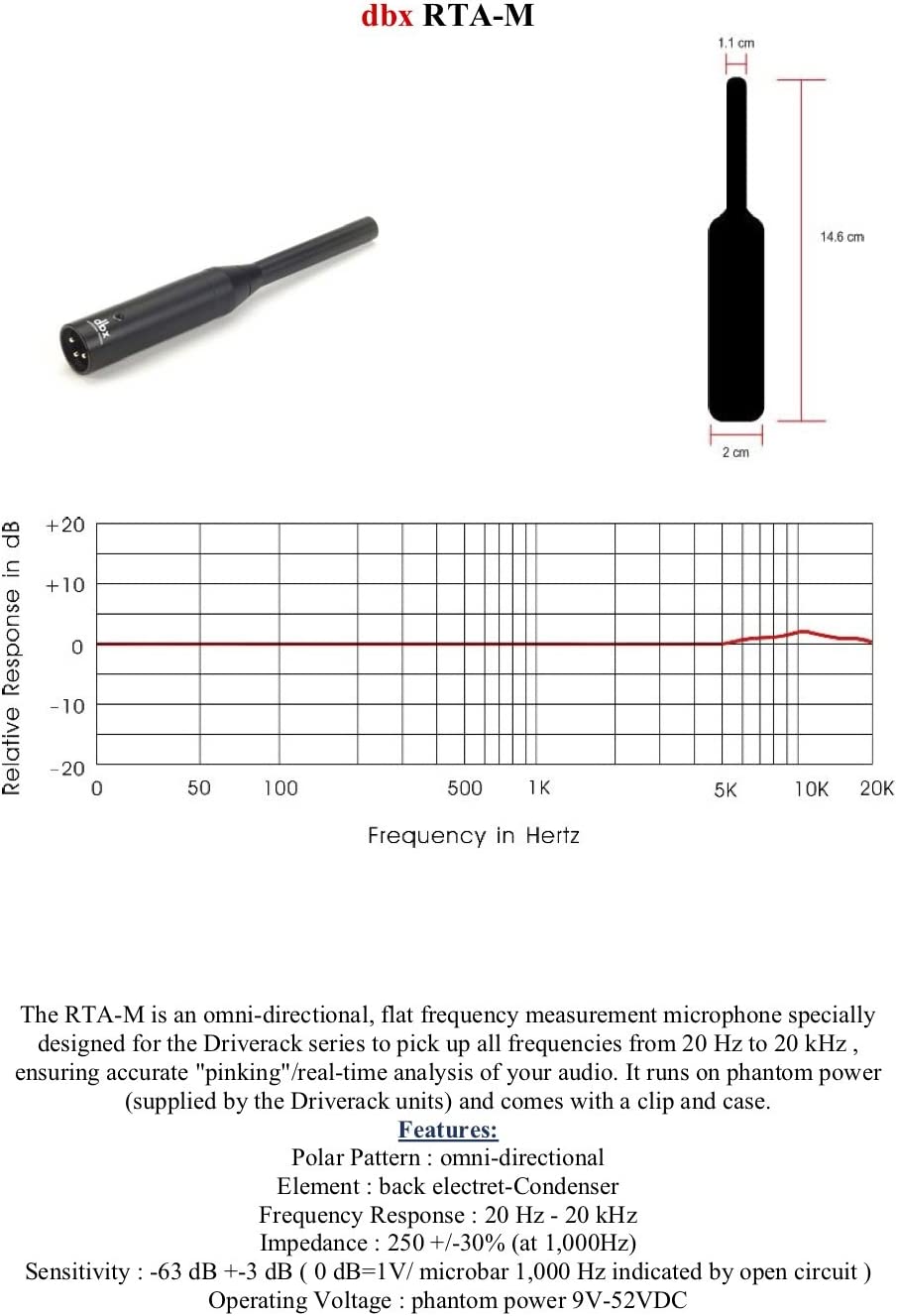 DBX RTA-M DriveRack Series Omni-Directional Reference Condenser Microphone (Used)