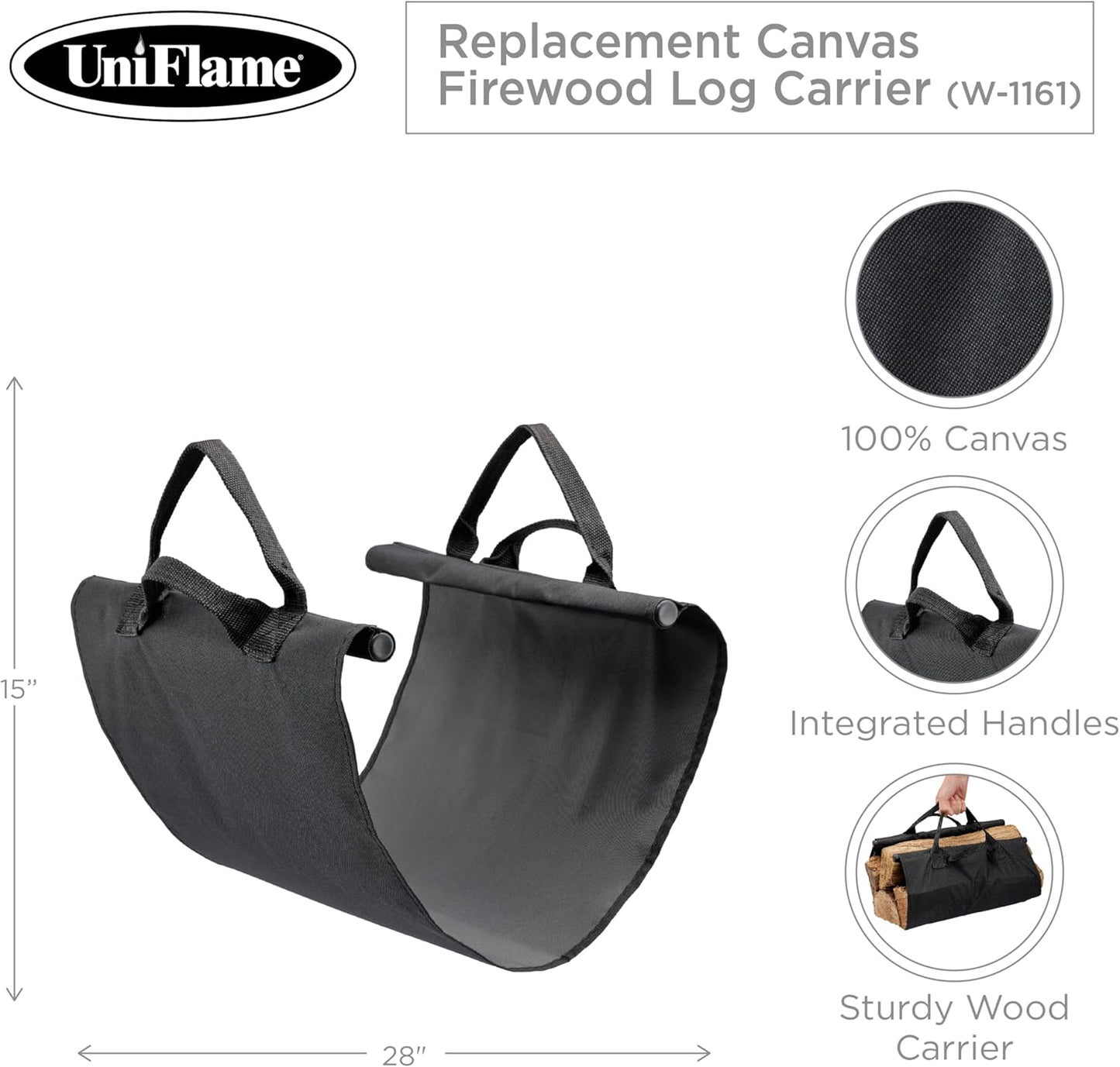 UniFlame W-1161 Replacement Canvas Firewood Log Carrier - Black (Like New)