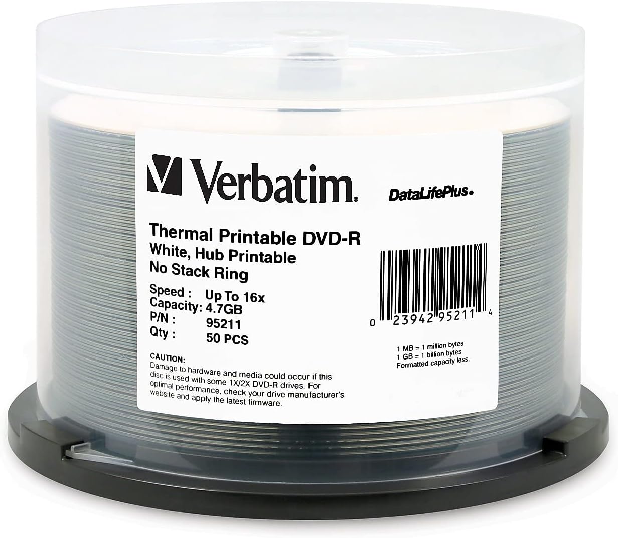Verbatim DVD-R 4.7GB 16X DataLife+ Thermal Hub Printable - 50pk Spindle, White (New, Damaged Retail Box)