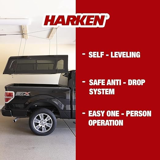 HARKEN Truck Cap Garage Hoist System 200lb Capacity – 4-Point Lift, 10ft Ceiling (Like New)