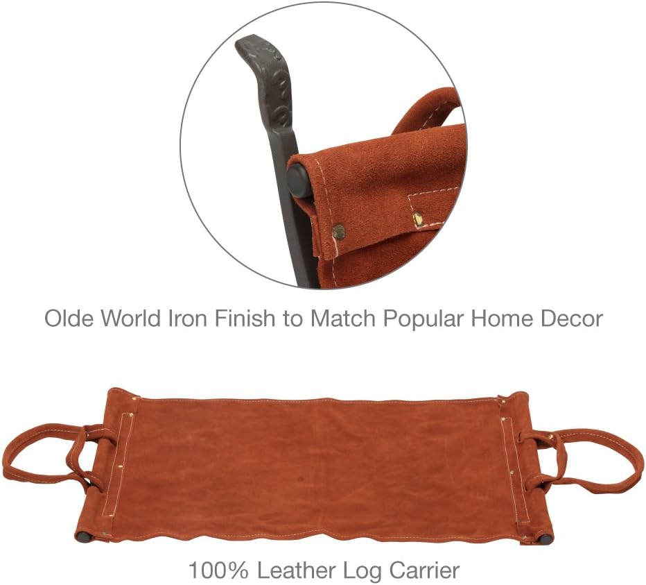 Uniflame W-1189 Olde World Iron Log Holder with Suede Leather Carrier - Red (New, Damaged Retail Box)