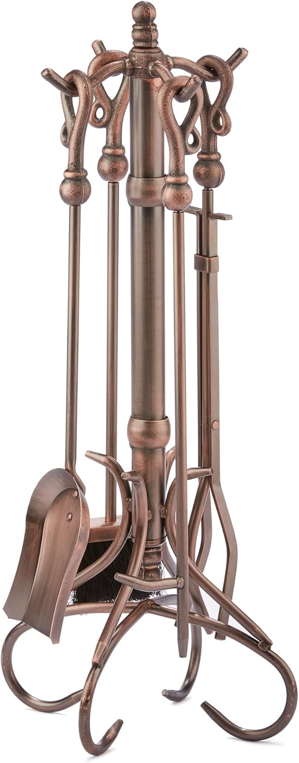 UniFlame F-1657 5pc Venetian Bronze Iron Fireset with Heavy Crook Handles (Used)