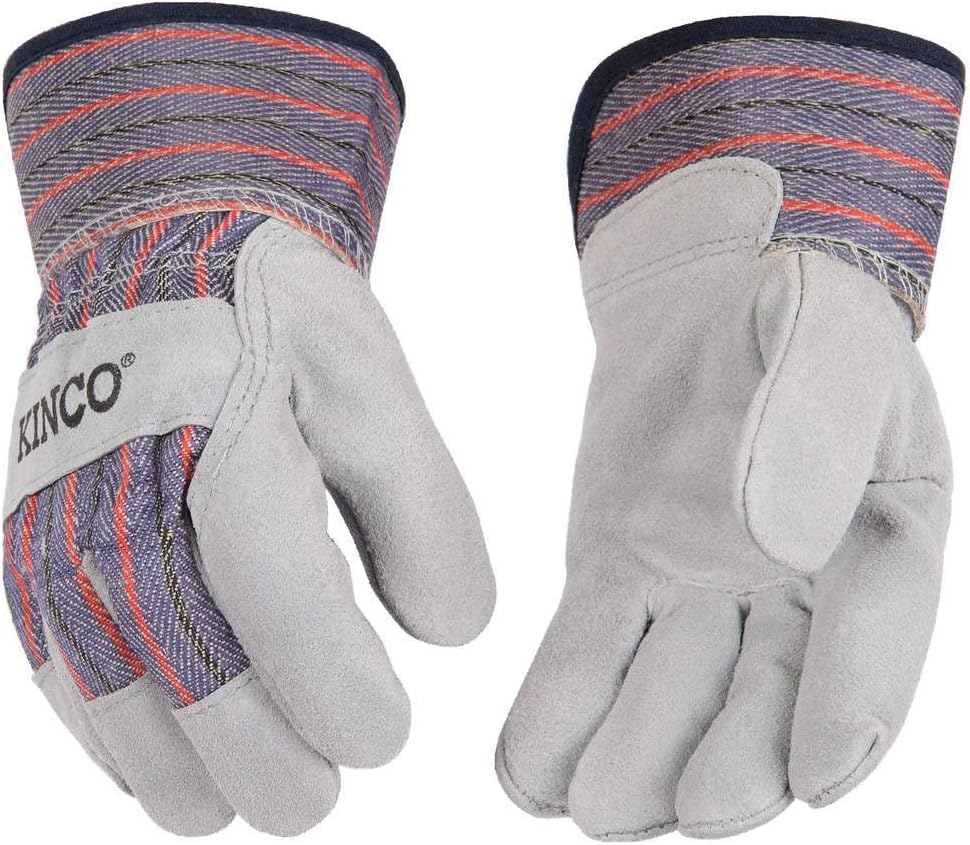 Kinco Kid's Leather Suede Palm Gloves w/ Safety Cuff, Gray Suede Cowhide, 1 Pack (Like New)
