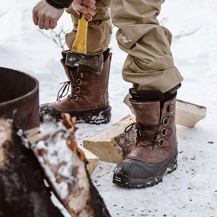 Baffin 100% Leather Mens Control Max Snow Boot, Rubber Sole, Size 12, Worn Brown (Like New)