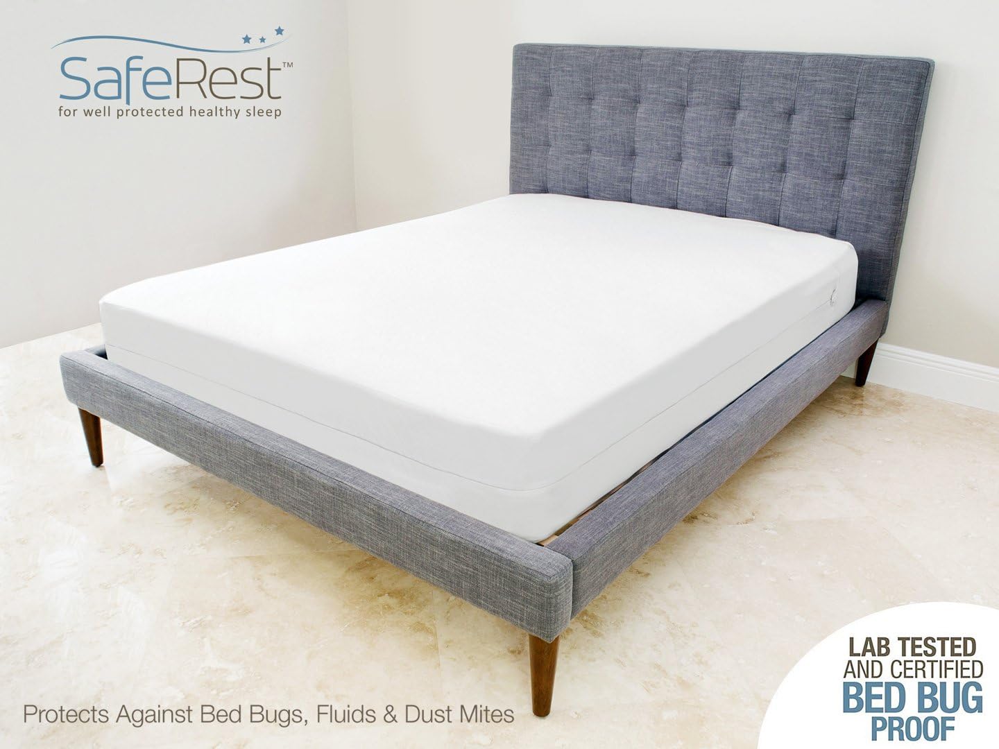 SafeRest SYNCHKG018969 Zippered Mattress Protector, Full, 6-9 Inch Deep - White- (Like New)