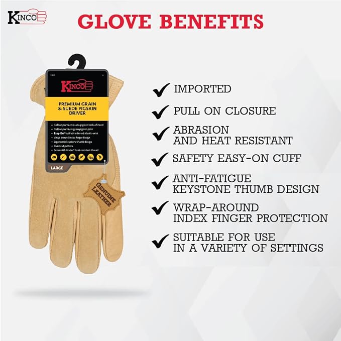 Kinco 90HK Premium Pigskin Leather Work Gloves, Golden - Size Extra Large (Like New)