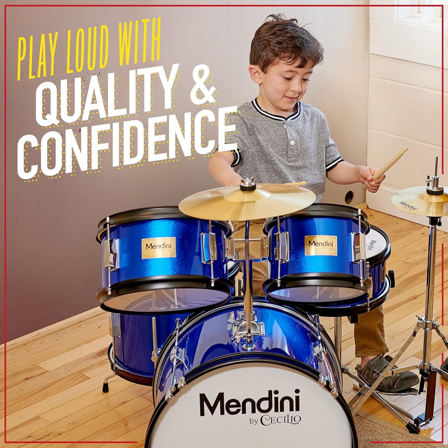 Mendini By Cecilio Kids - Starter Drums Kit w/Bass, Toms, Snare, Red Drum Set (Like New)