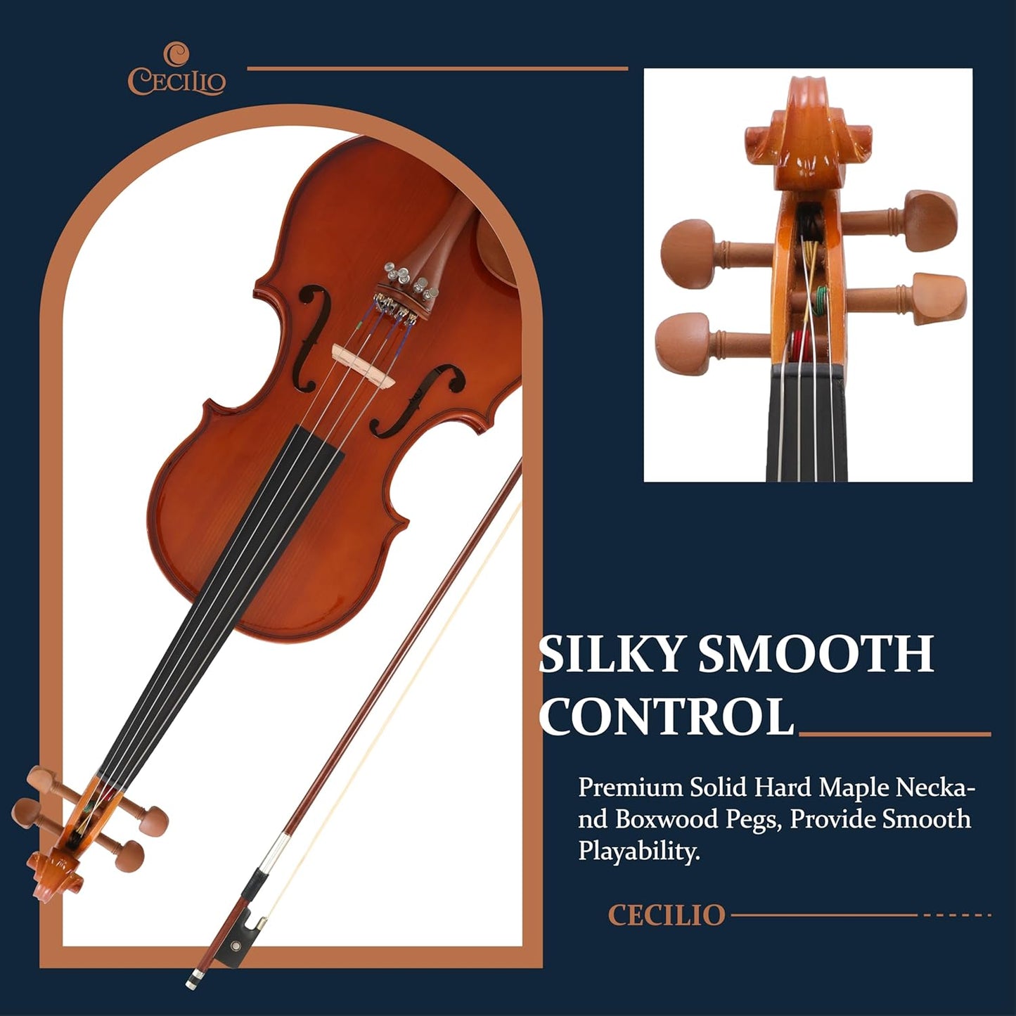 Cecilio Natural Varnish Violin for Beginners with Fiddle Kits - 1/4 Size, Nickel (Like New)