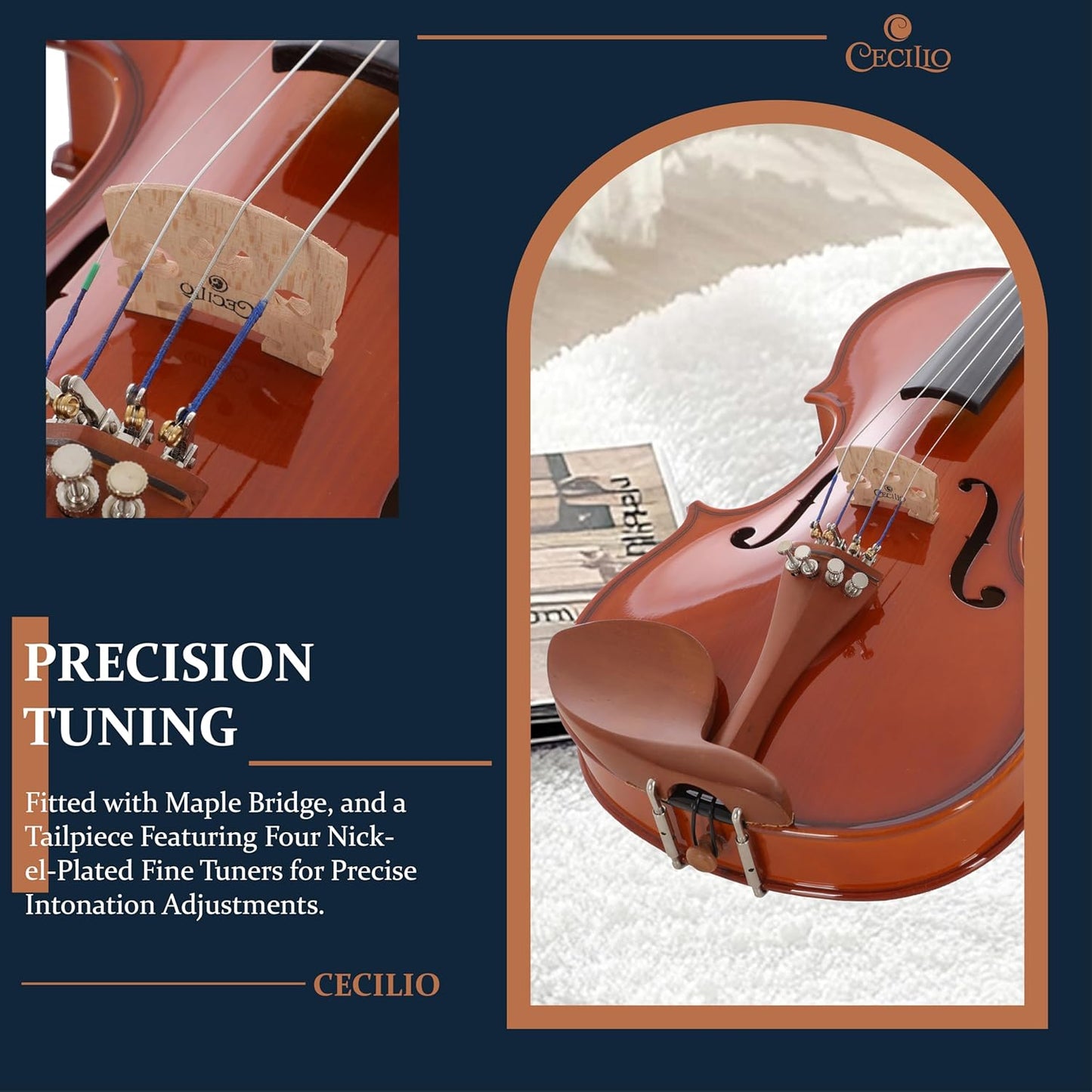 Cecilio Natural Varnish Violin for Beginners with Fiddle Kits - 1/4 Size, Nickel (Like New)