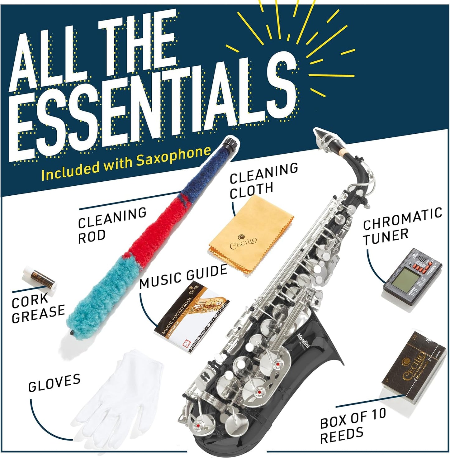 Mendini By Cecilio Alto Saxophone w/ Tuner, Mouthpiece, Case, 10 Reeds & Grease (Used, No Retail Box)