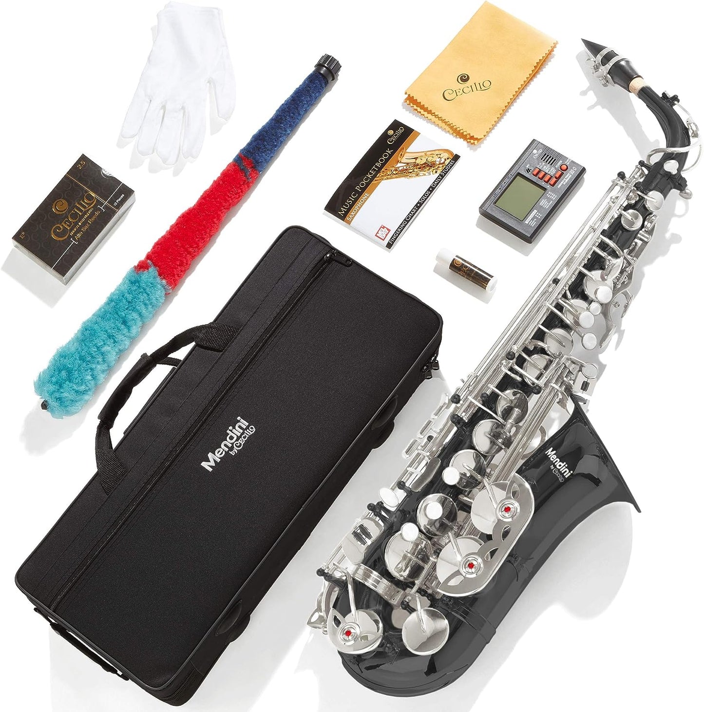 Mendini Eb Alto Saxophone - Case, Tuner, Mouthpiece, 10 Reeds - Black & Nickel- (Used)