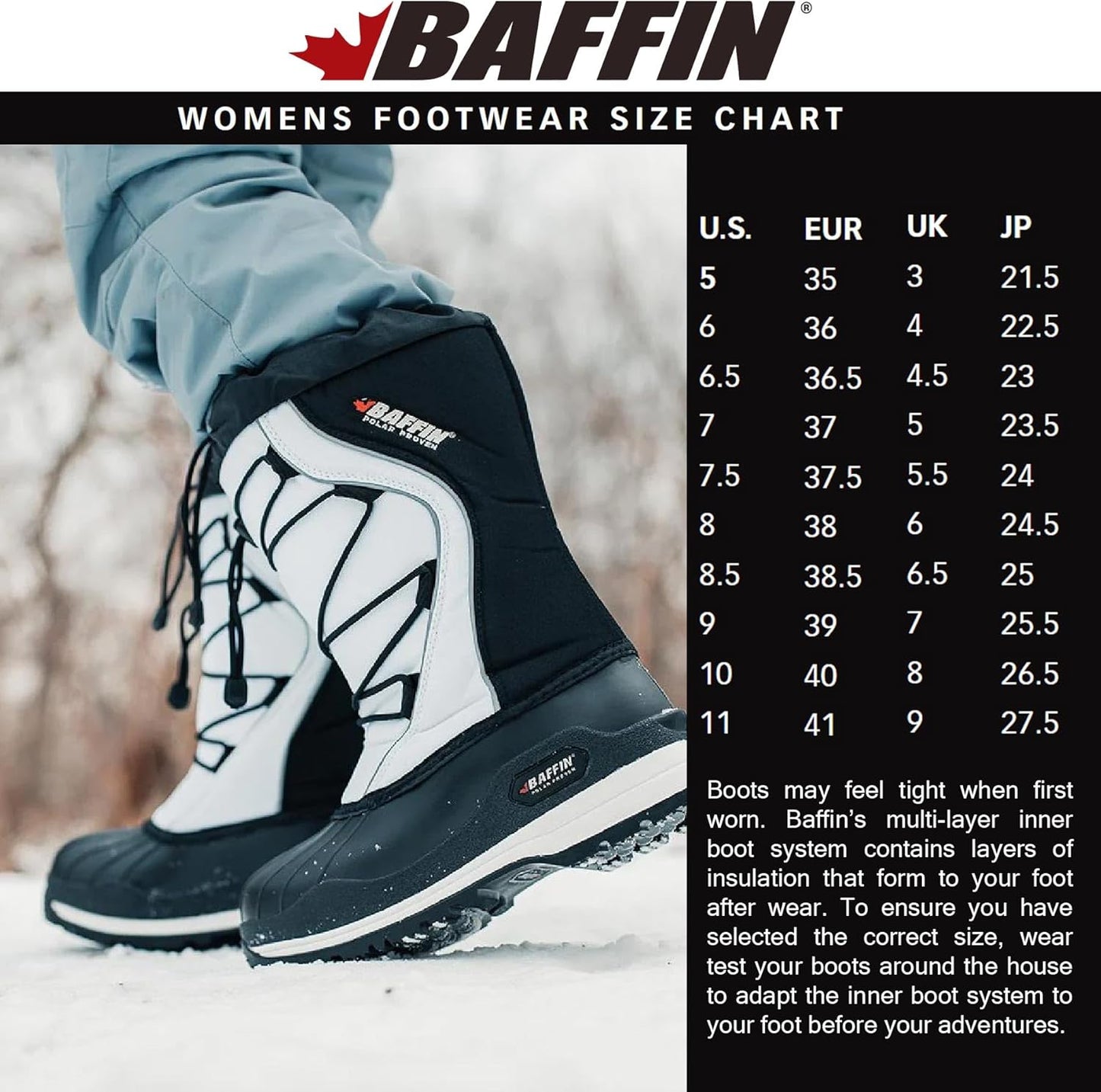 Baffin Women's ICEFIELD Tall Waterproof & Lightweight Snow Boots, Size 7 - White (Like New, Damaged Retail Box)