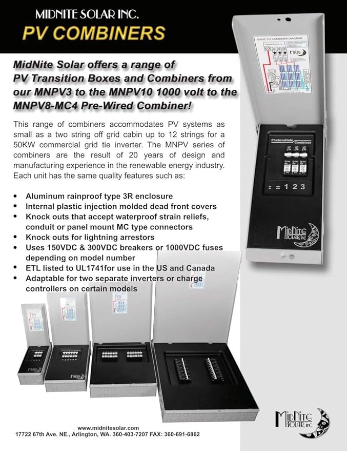 MidNite Solar MNPV4-MC4 Pre-Wired Combiner 4 Position with four 15A Fuse Holders (Like New)
