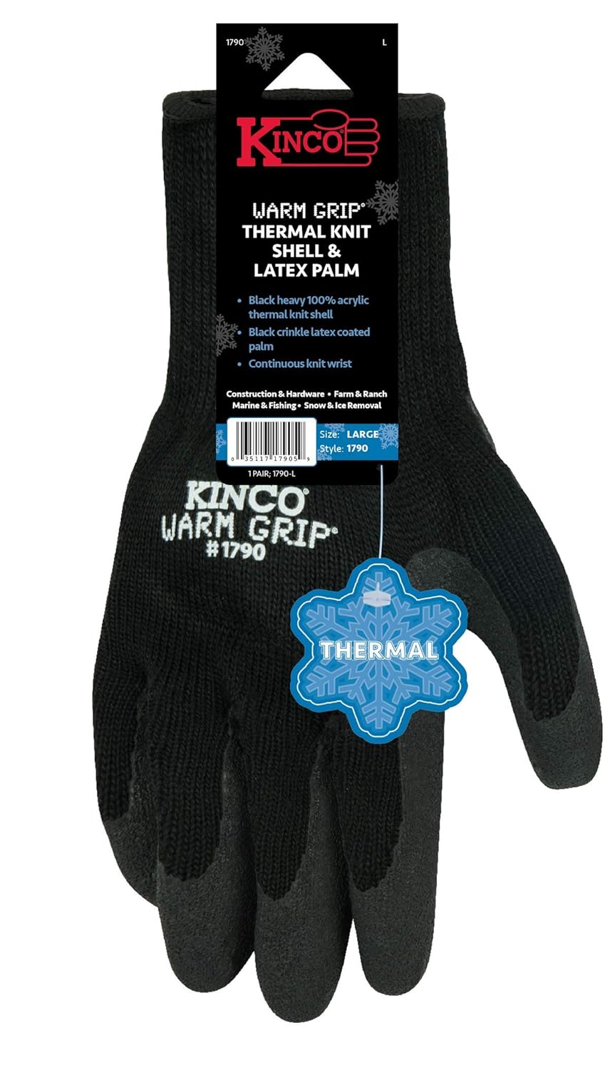 Kinco 1790 Warm Grip Heavy Thermal Work Gloves, Extra Warm, Black - X-Large (Like New)