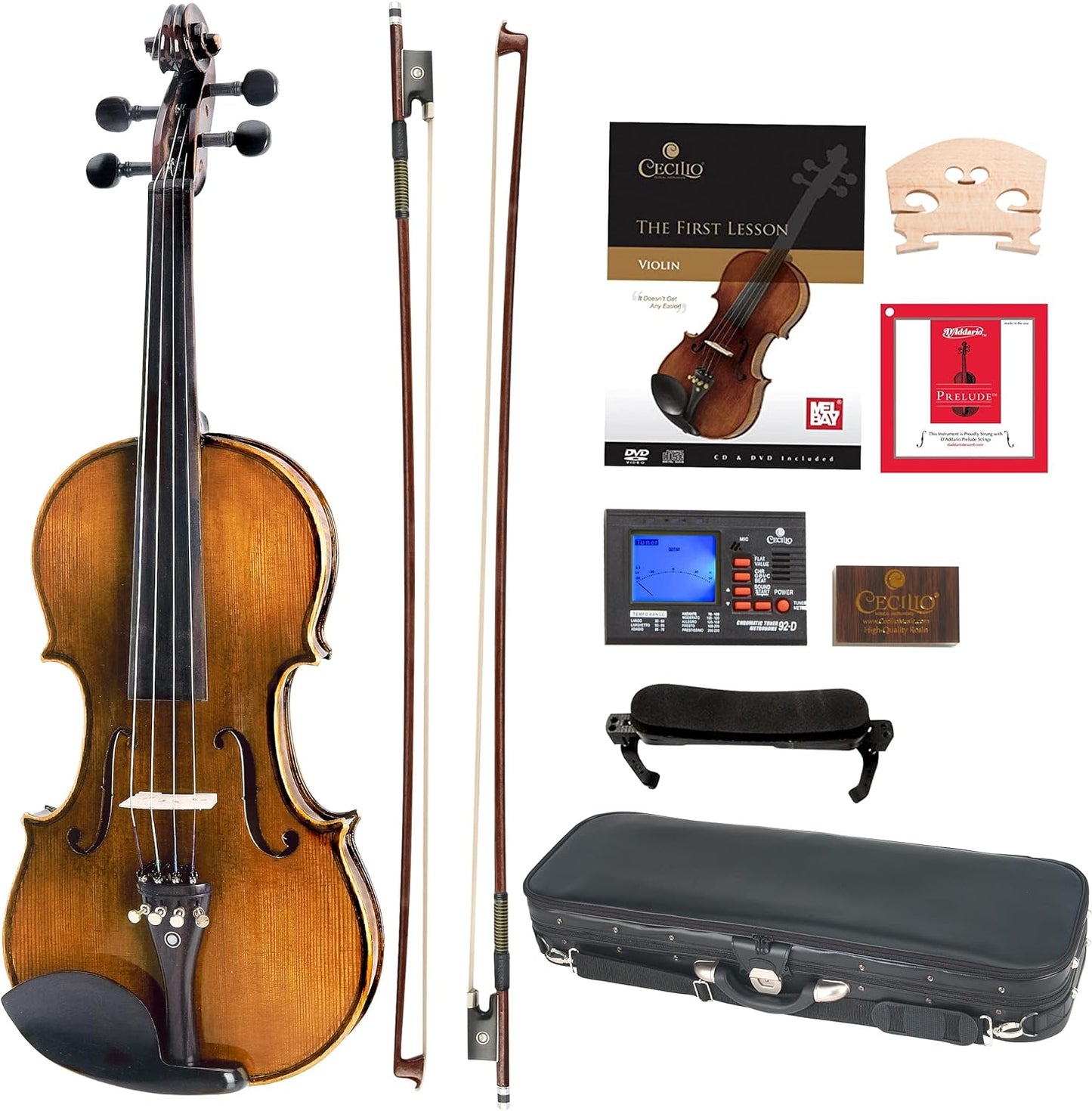 Cecilio CVN-600 Oil Rub Highly Flamed Violin with D'Addario Strings, 4/4 - Pearl (Used)