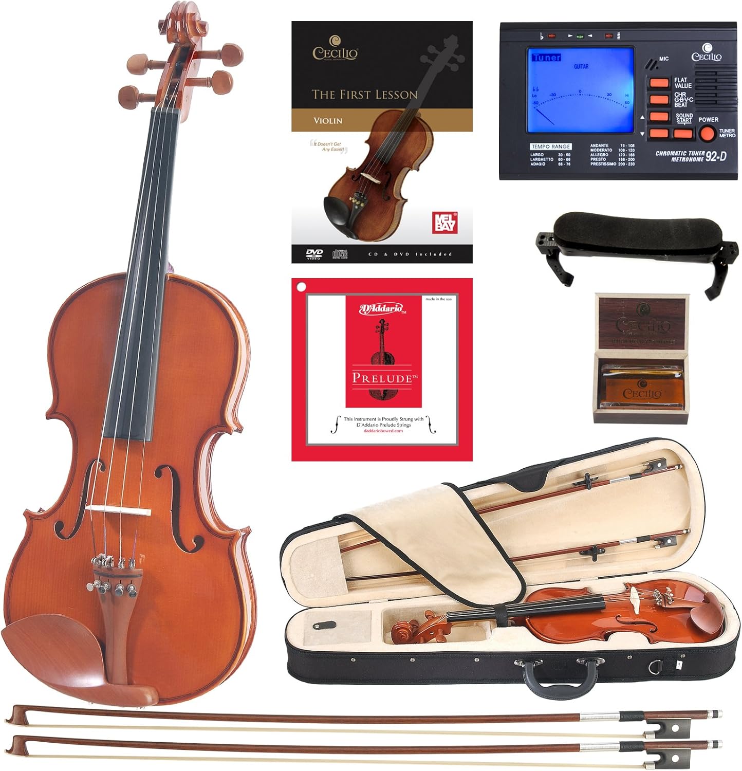 Cecilio CVN-200 Solidwood Violin with D'Addario Prelude Strings, 1/4 - Nickel (Used)