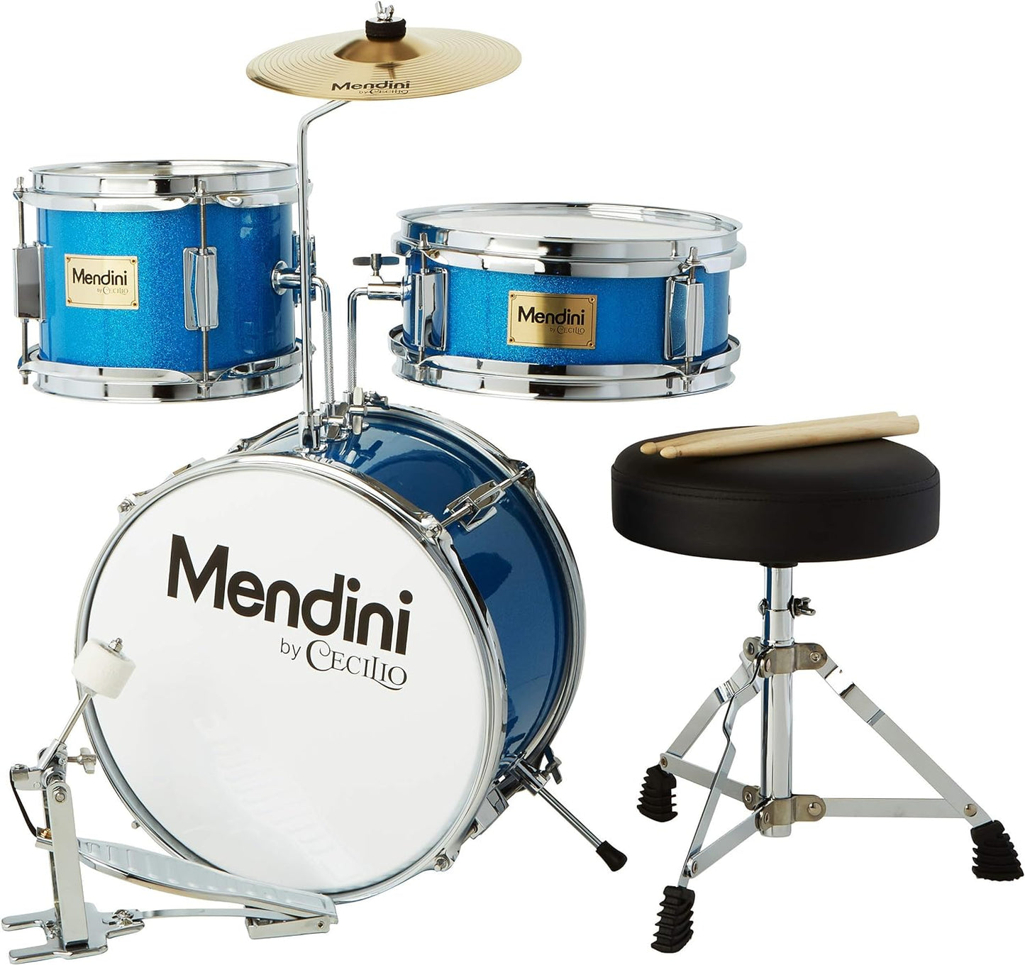 Mendini By Cecilio Kids Drum Set, Junior Kit w/ 4 Drums - Blue Metallic (Like New)