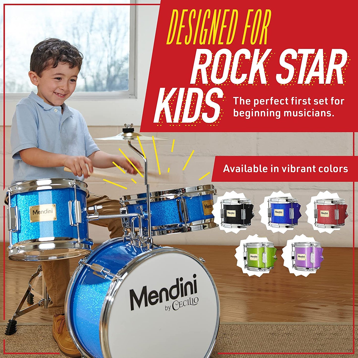 Mendini By Cecilio Junior Drum Set w/ 4 Drums, Sticks, Throne - Metallic Purple (Like New)