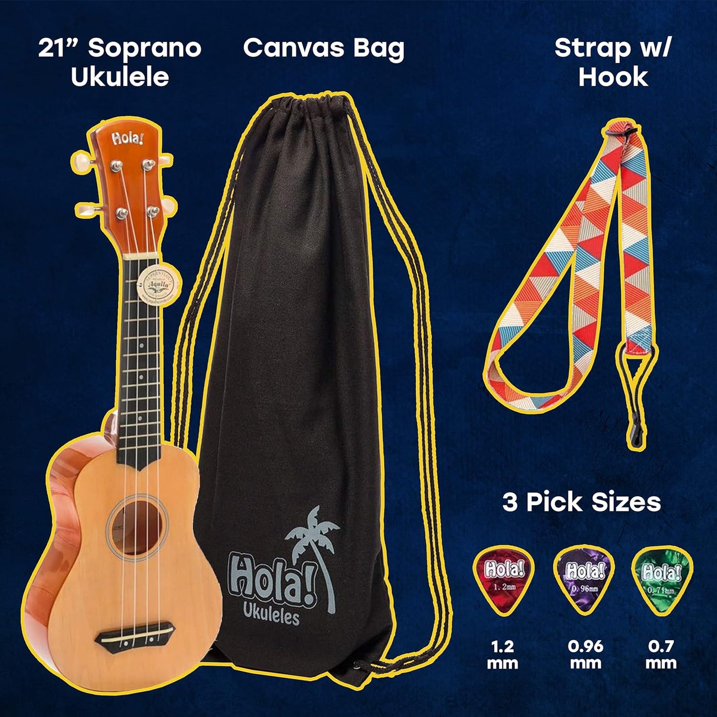 Hola! Music HM-21PK Soprano Ukulele Bundle, Canvas Tote Bag, Strap, Picks - Pink (Like New)