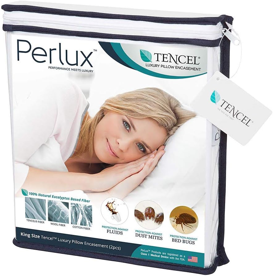 Perlux Tencel Waterproof Modern Bed Pillow Encasement Vinyl and PVC Type, King (New)