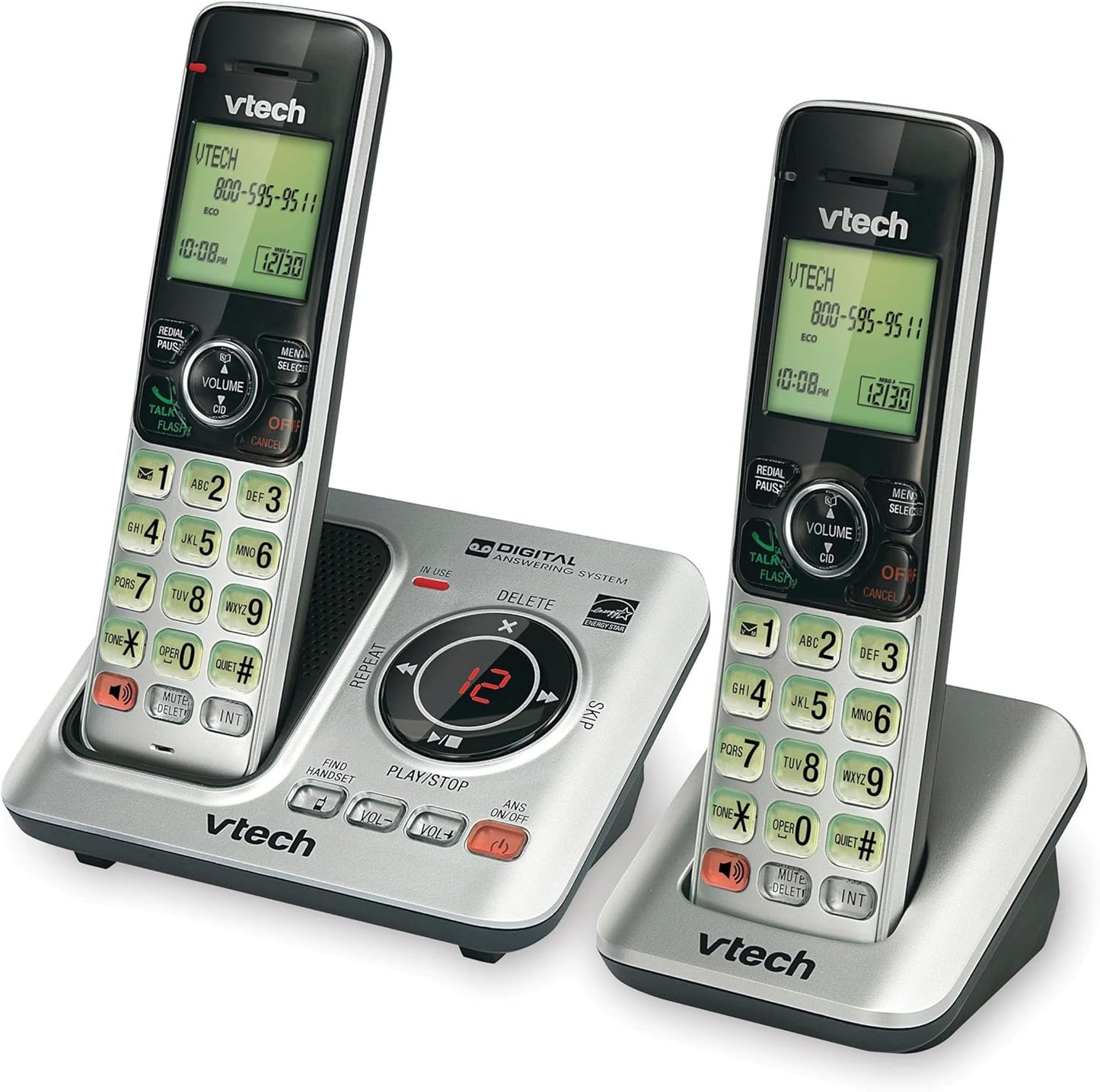 VTech DECT 6.0 Expandable Speakerphone with Caller ID, Manual Keypad - Silver (Like New)
