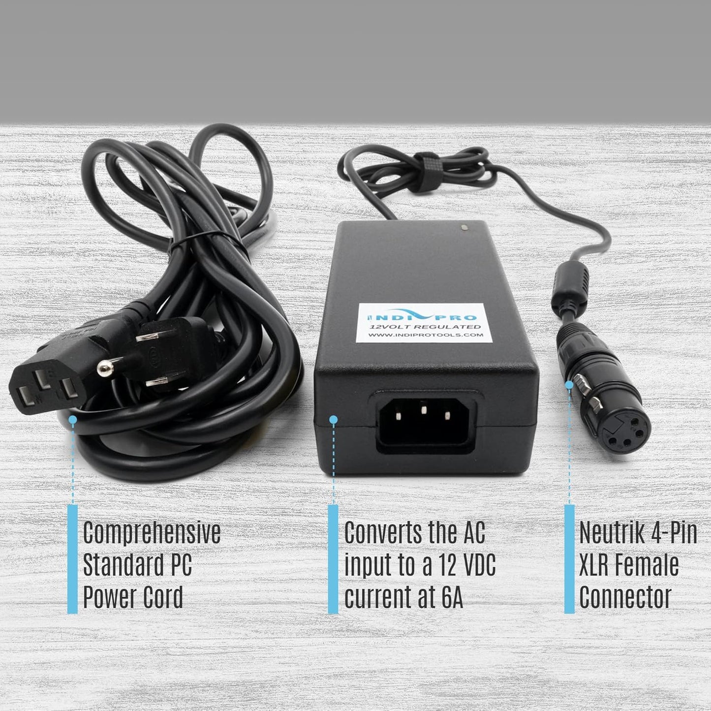 IndiPRO IP4PPSOB 10A AC Power Supply 4-Pin XLR 12V 6A Adapter for Cameras, Black (Like New)