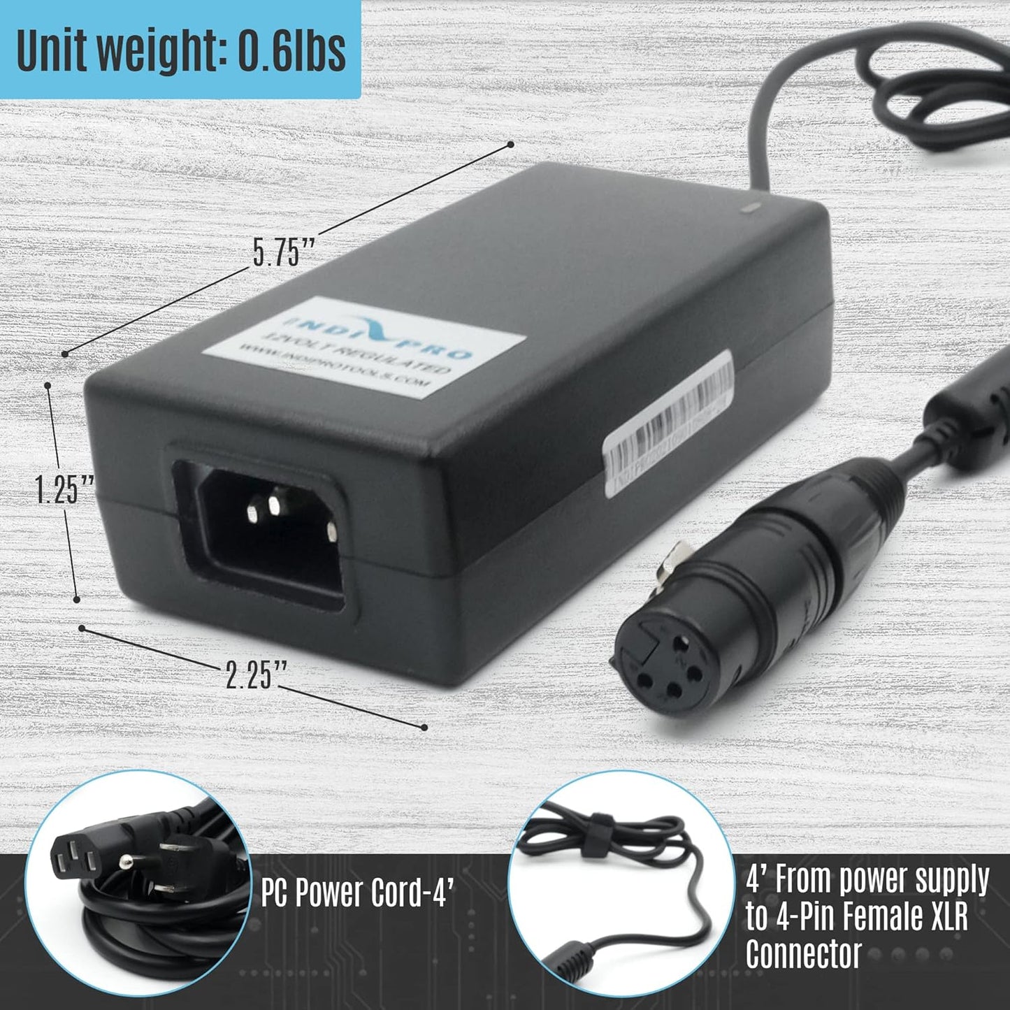 IndiPRO IP4PPSOB 10A AC Power Supply 4-Pin XLR 12V 6A Adapter for Cameras, Black (Like New)