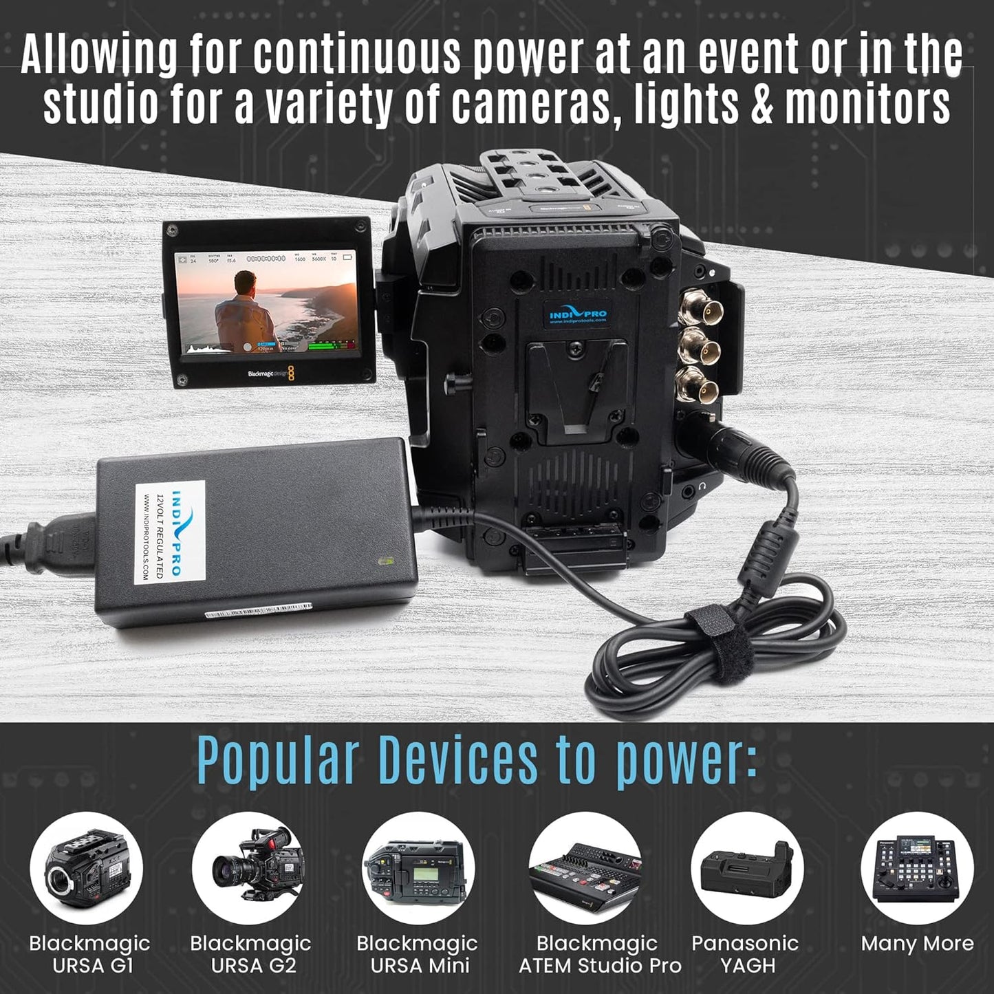 IndiPRO IP4PPSOB 10A AC Power Supply 4-Pin XLR 12V 6A Adapter for Cameras, Black (Like New)