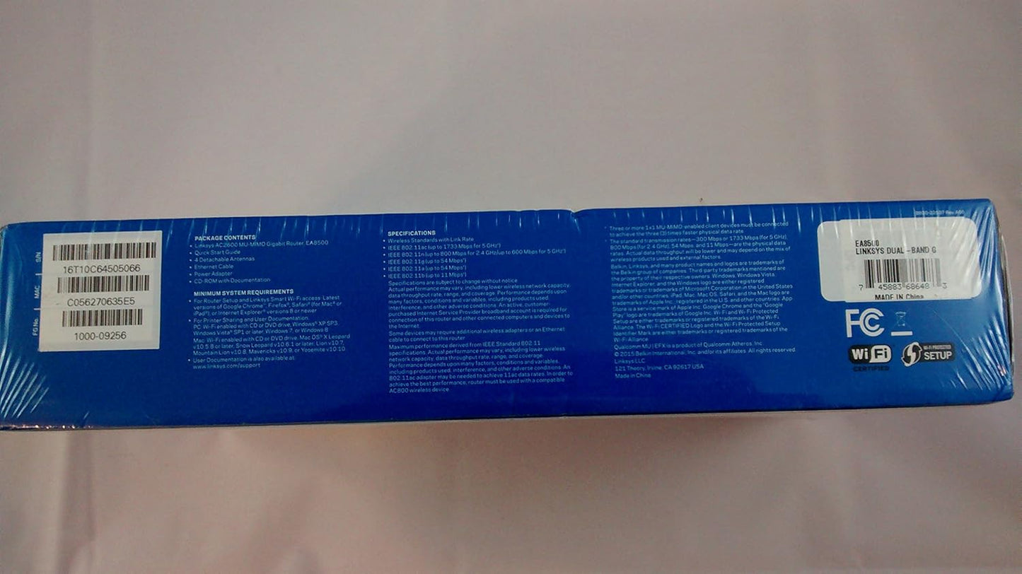 Linksys EA8500 AC2600 Dual-Band MU-MIMO Gigabit WiFi Router w/ USB 3.0 and eSATA (New, Damaged Retail Box)