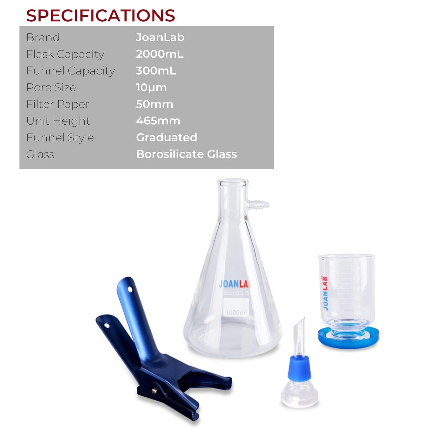 Joanlab 2000mL Lab Vacuum Filtration Apparatus with 300mL Graduated Funnel (Like New)
