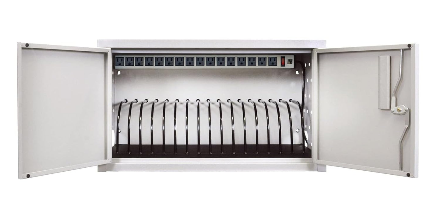 Luxor LLTMW16-G Wall/Desk Office Tablet Charging Station, Holds 16 Devices, Gray (Used)