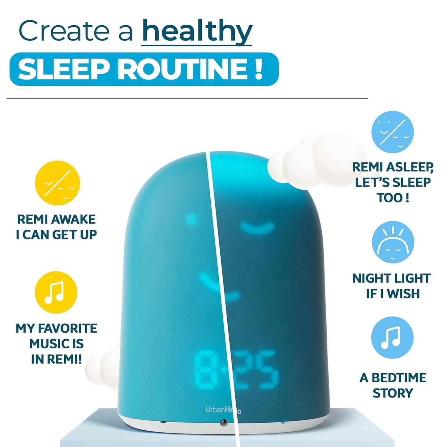 UrbanHello REMI 5-in-1 Baby Sleep Tracker and Training Clock Night Light - Blue- (Used)