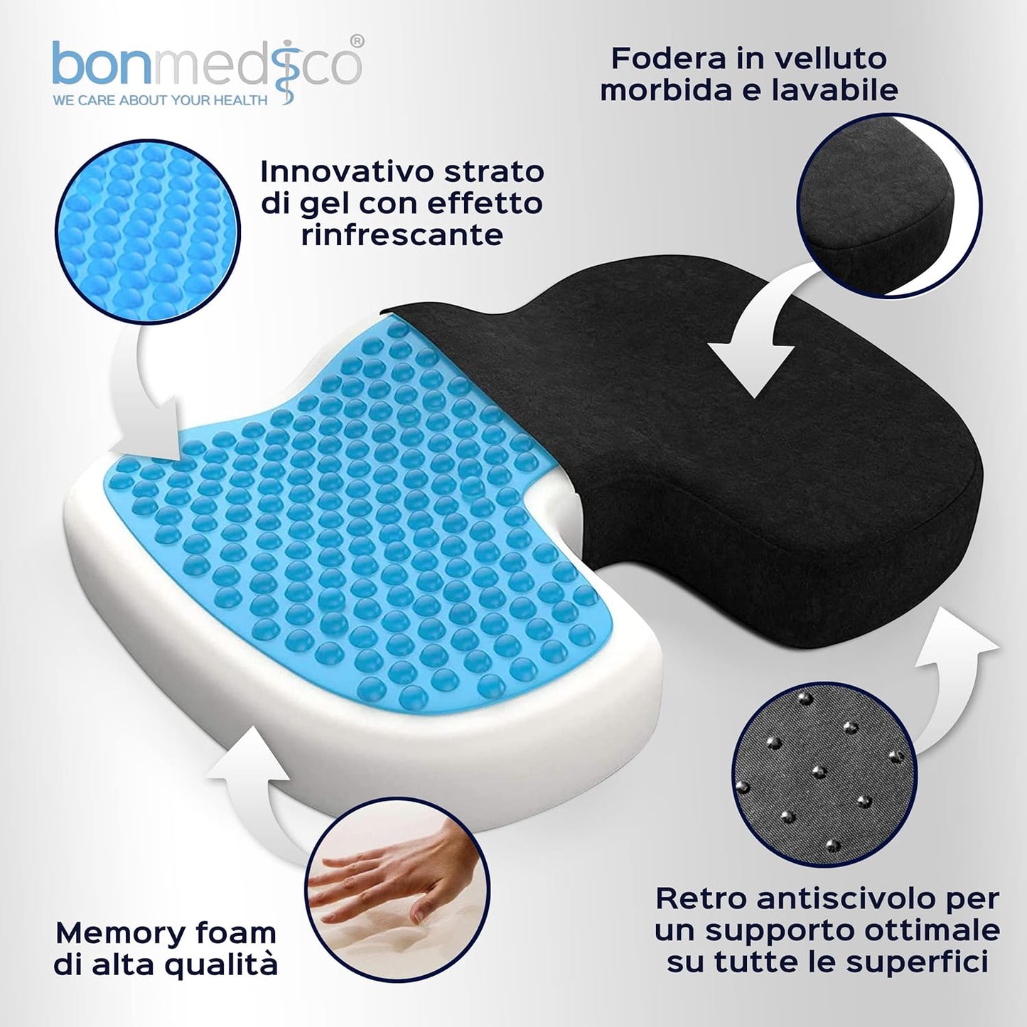 Bonmedico Memory Foam Washable Seat Cushion for Back Support and Sitting Comfort (Like New)