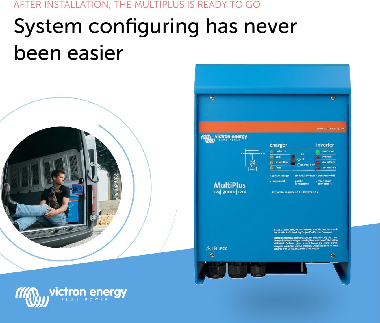 Victron Energy MultiPlus 3000VA 12V Pure Sine Wave Inverter & 120A Charger, Blue (Used)