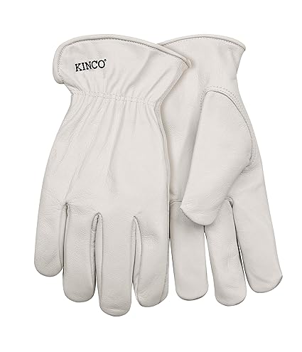 Kinco Grain Goatskin Leather Work Gloves, Keystone Thumb, Easy-On Cuff - White (Like New)
