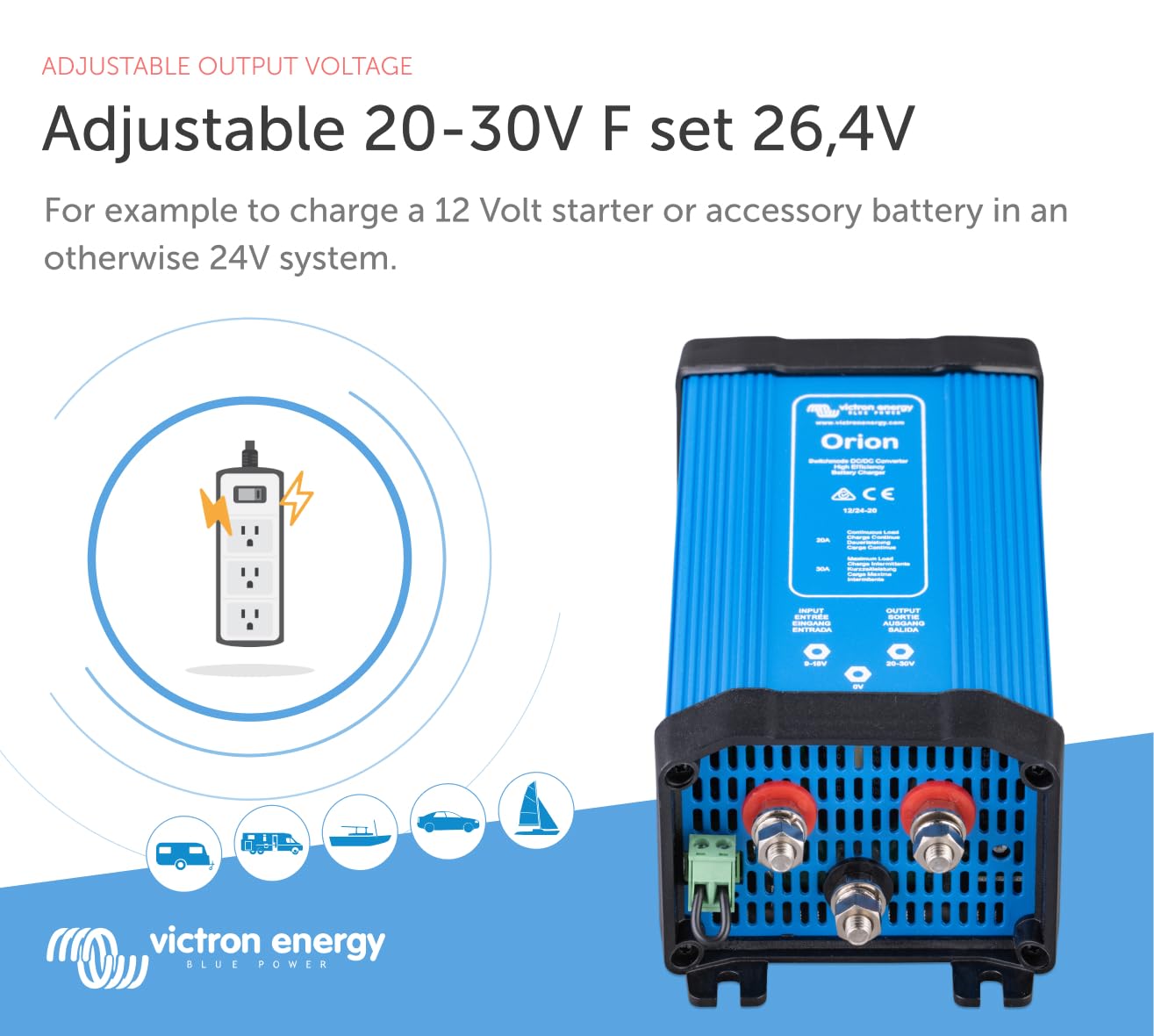 Victron Energy ORI122420020 Orion 12/24V 20A DC-DC Converter, Non-Isolated, Blue (Like New)