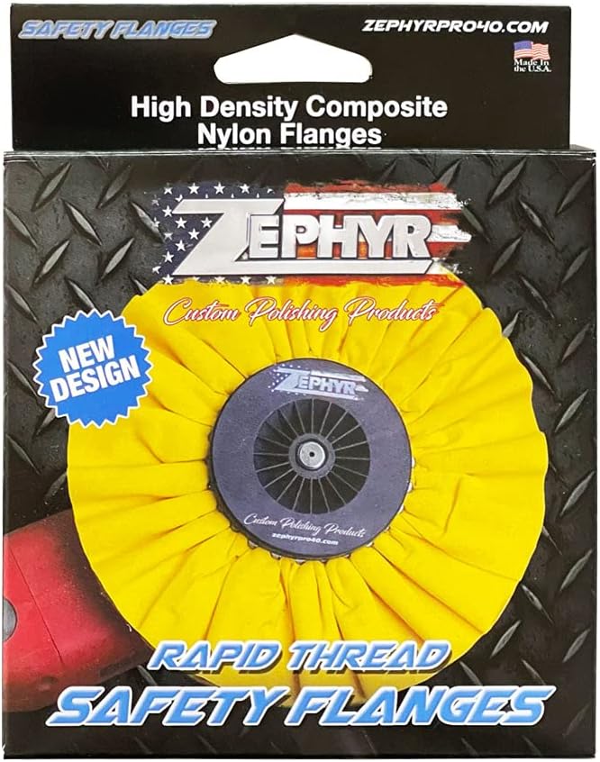 Zephyr SFPR58-4 Buffing Wheel Safety Flanges Rapid Thread, Black - Size 8" & 10" (New, Damaged Retail Box)