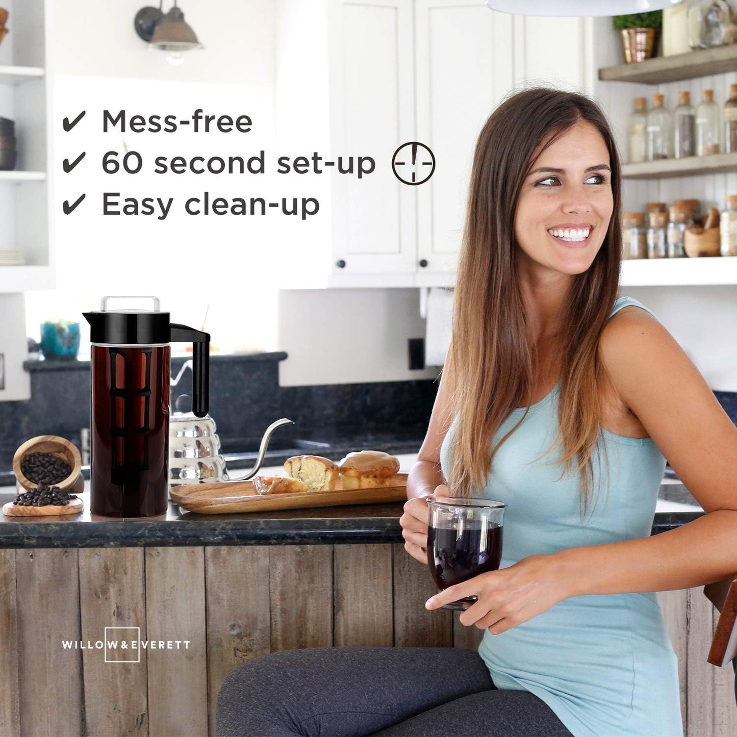 Willow & Everett 1.3L Cold Brew Coffee and Iced Tea Maker Pitcher w/ Mesh Filter (Like New)