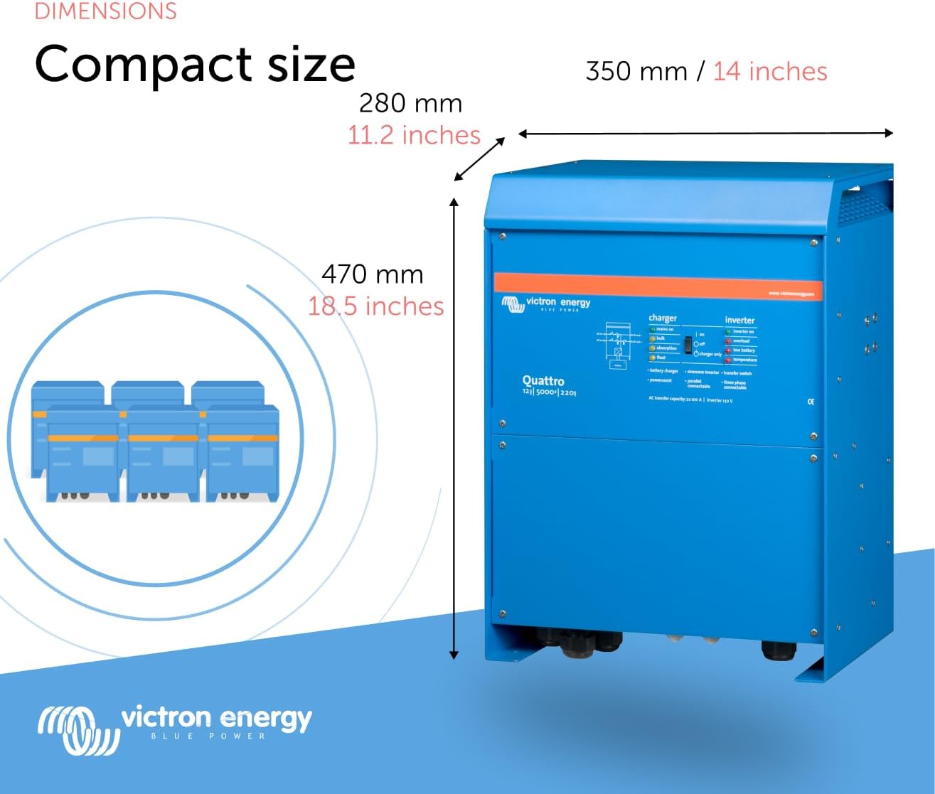 Victron Energy Quattro Pure Sine Wave Inverter with Battery Charger, 120 Volts (Used)