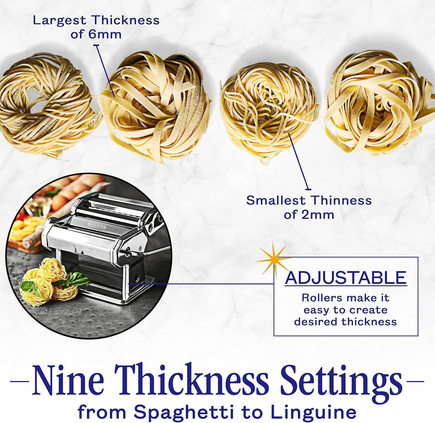 Nuvantee XK1005 Pasta Maker Machine, Manual Hand Press Noodles Maker - Silver (Used)