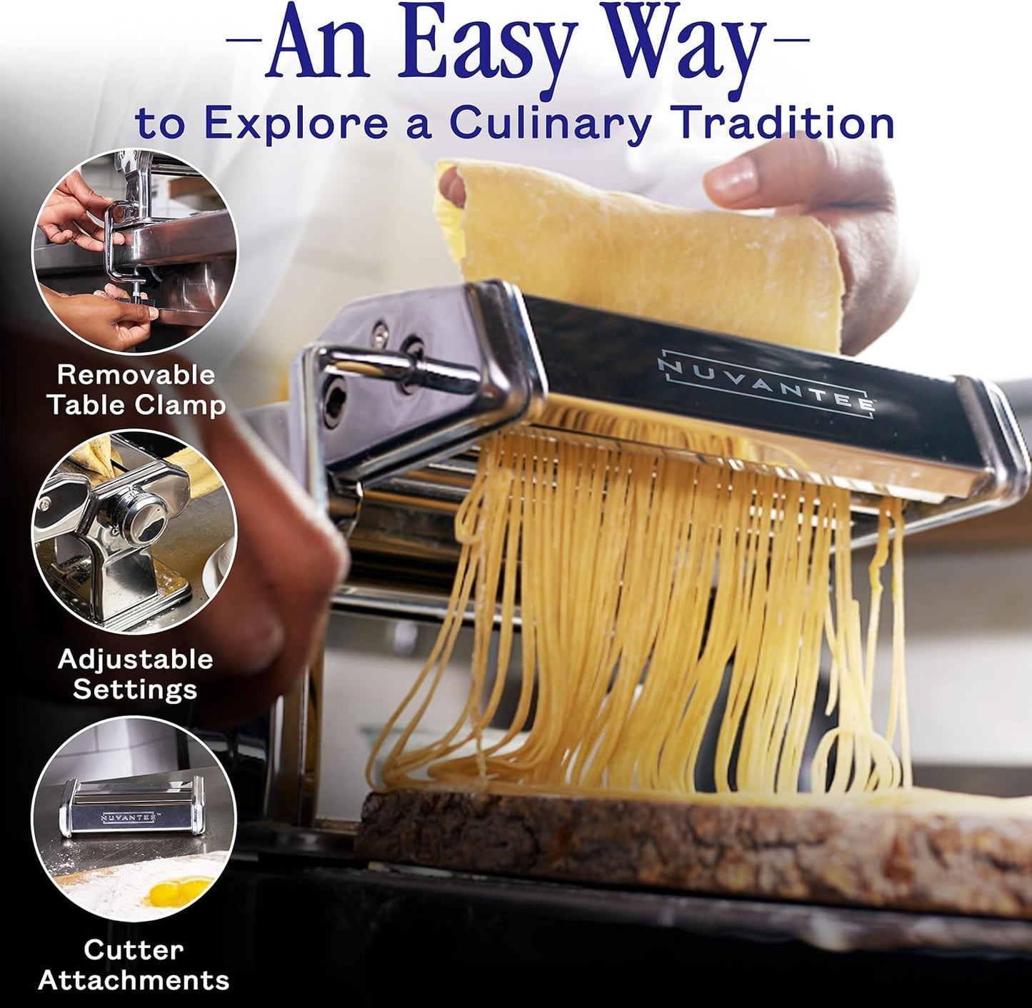 Nuvantee XK1005 Pasta Maker Machine, Manual Hand Press Noodles Maker - Silver (Used)