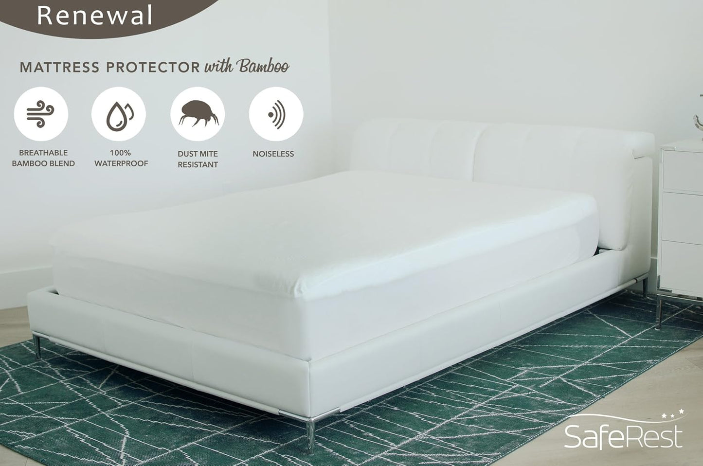 SafeRest Renewal Premium Mattress Protector Waterproof Cover, Cal King, White (New)