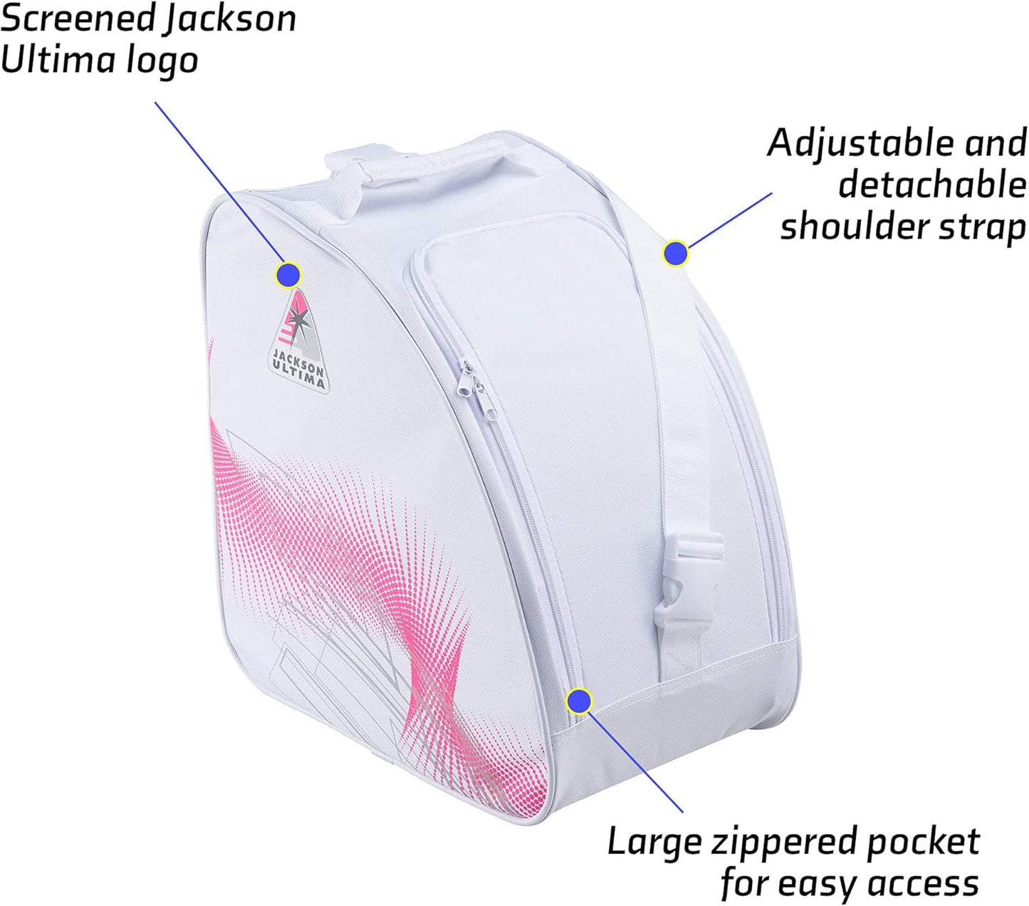Jackson Ultima Ice/Roller Skating Bag with Zipper System, One Size, White/Pink (Like New)
