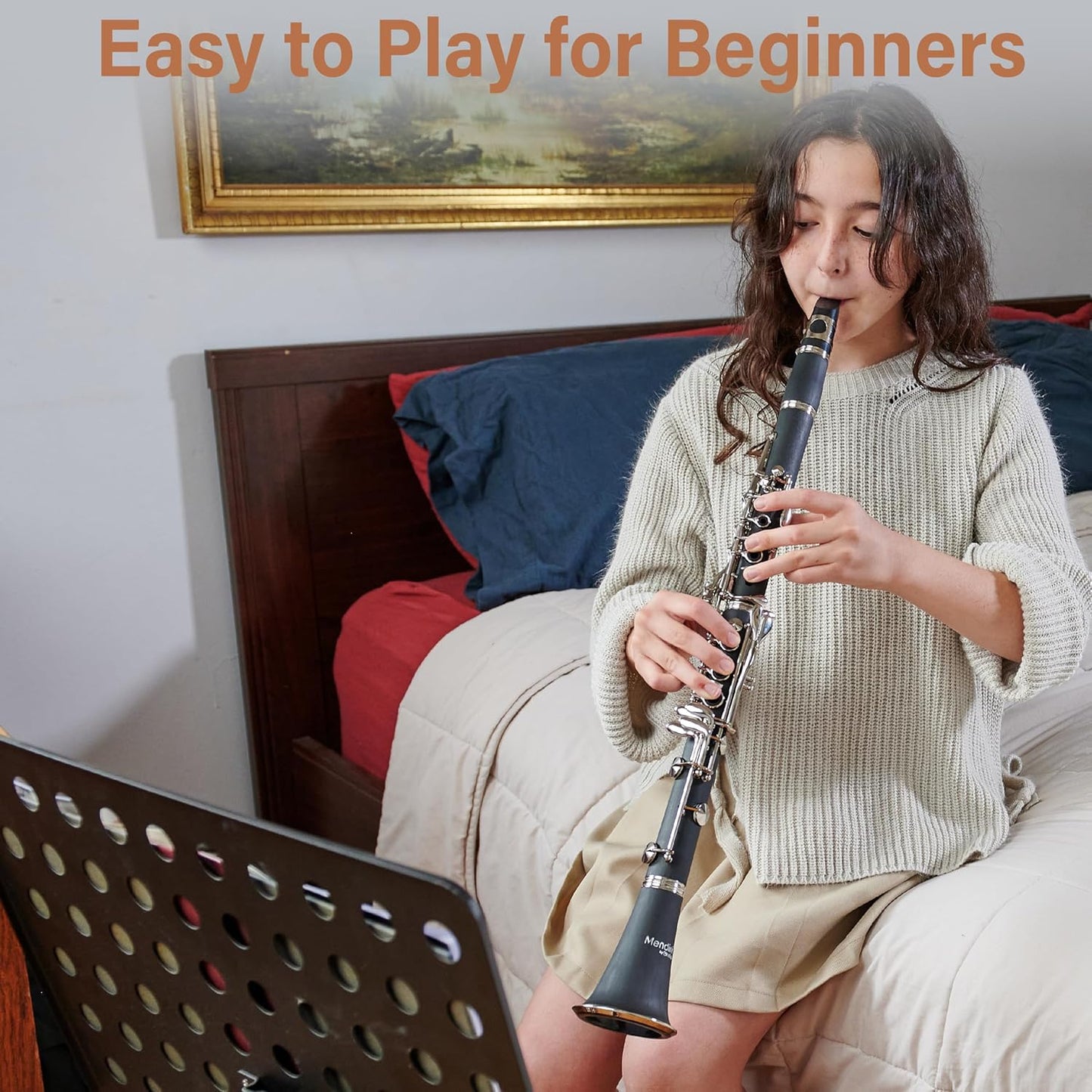 Mendini by Cecilio B Flat Elegant Clarinet with 10 Reeds for Beginners - Nickel (Like New)