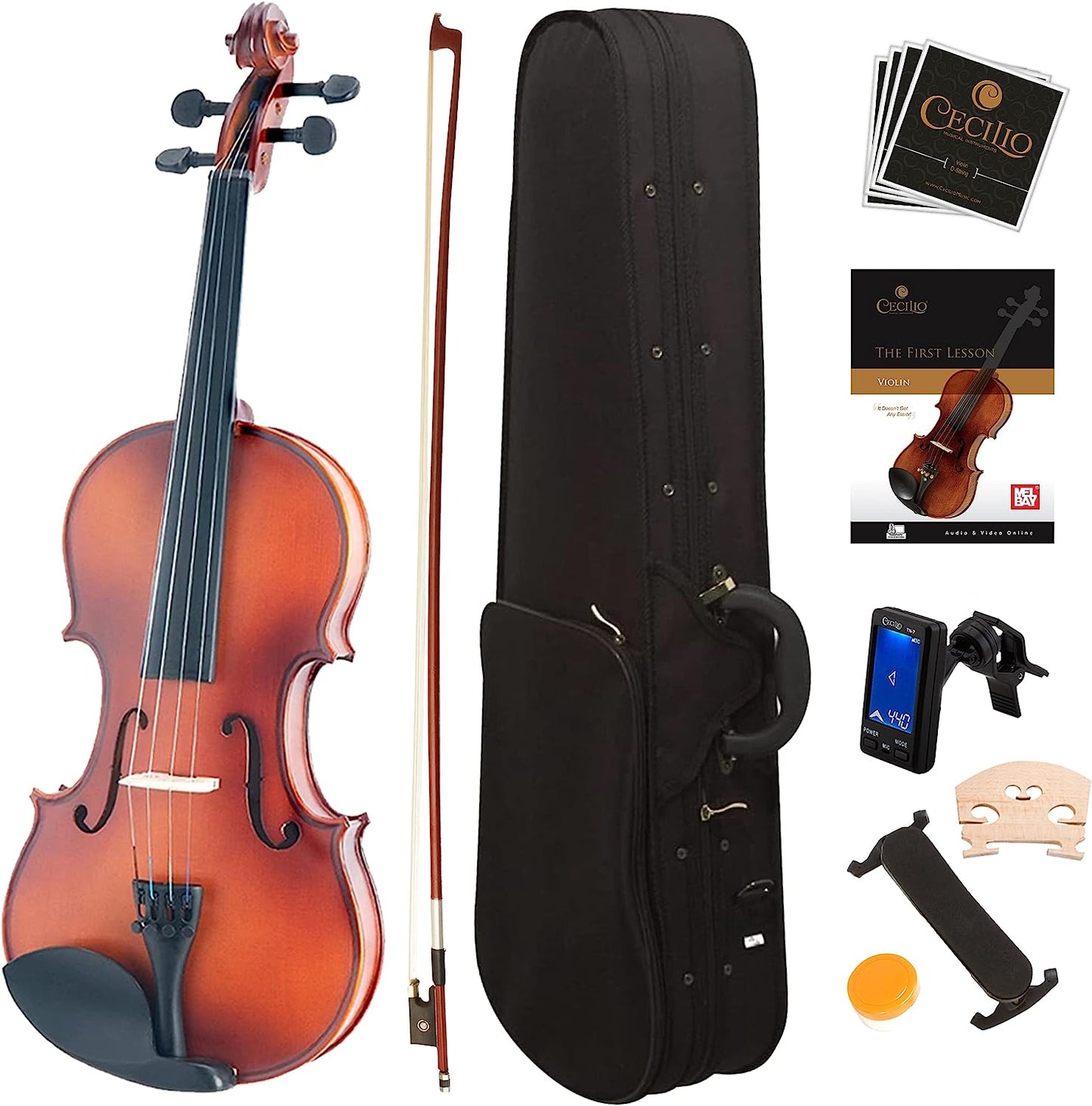 Mendini By Cecilio Violin For Kids & Adults | Varnish, 4/4 MV300 Satin Antique (Like New)