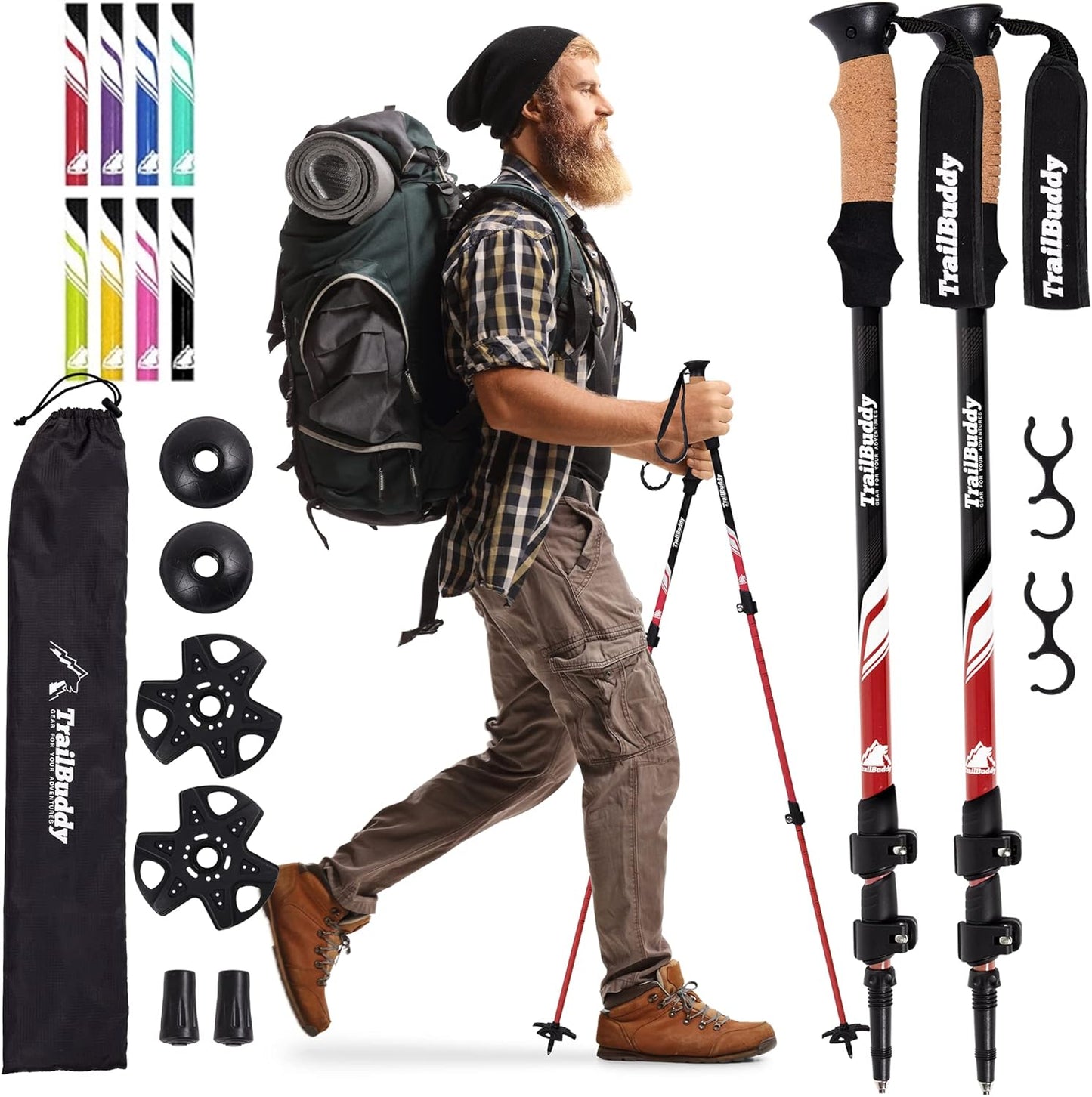 TrailBuddy Adjustable Hiking Poles for Snowshoe & Backpacking, Raven Black ()